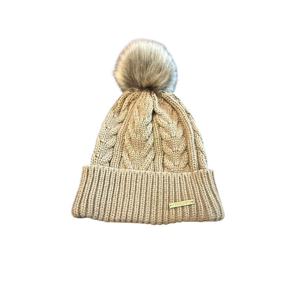 Michael Kors Cable Knit Pom Pom Beanie Hat in Beige
